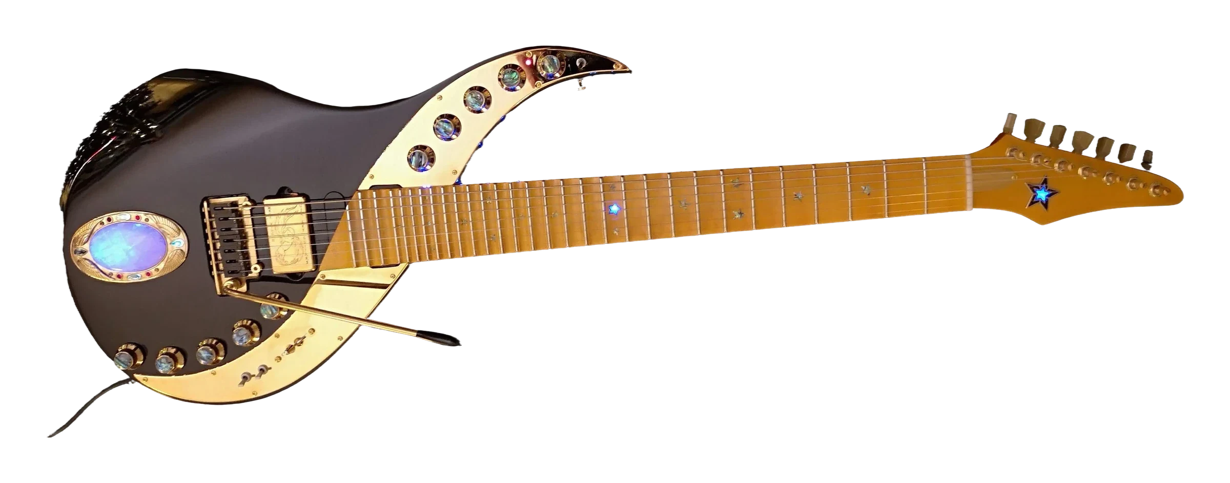 Galaxy Dragon «Excalibur», Sky Guitar de Uli Jon Roth, recortada sobre fondo oscuro